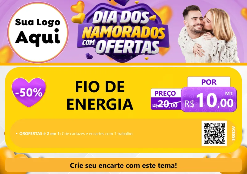 Modelo de Cartaz para Cartaz A4 Horizontal com o tema Dia Dos Namorados Com Ofertas para Materiais Elétricos