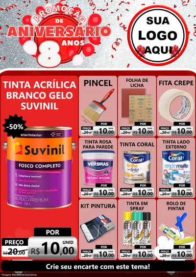 Modelo de Encarte para Encarte A4 Vertical com o tema Promoção de Aniversário - 8 Anos para Tintas e Ferramentas