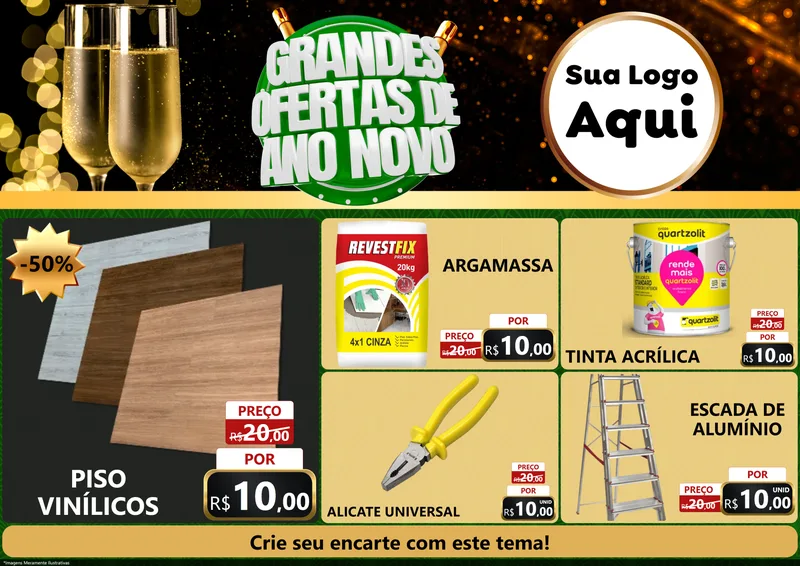 Modelo de Encarte para Encarte A4 Horizontal com o tema Grandes Ofertas de Ano Novo para Material para Construção