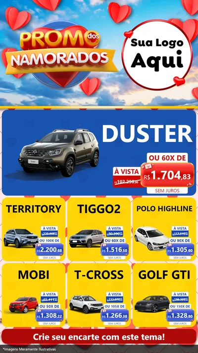 Modelo de Rede Social para Stories com o tema Promo dos Namorados para Concessionaria de Carros