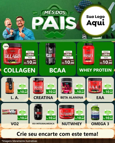 Modelo de Rede Social para Feed Instagram com o tema Mês dos Pais para Suplementos alimentares
