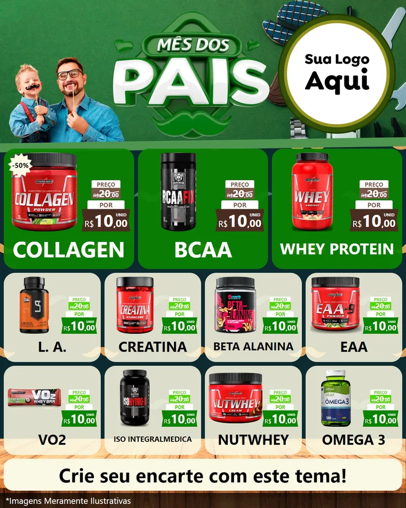 Modelo de Rede Social para Feed Instagram com o tema Mês dos Pais para Suplementos alimentares