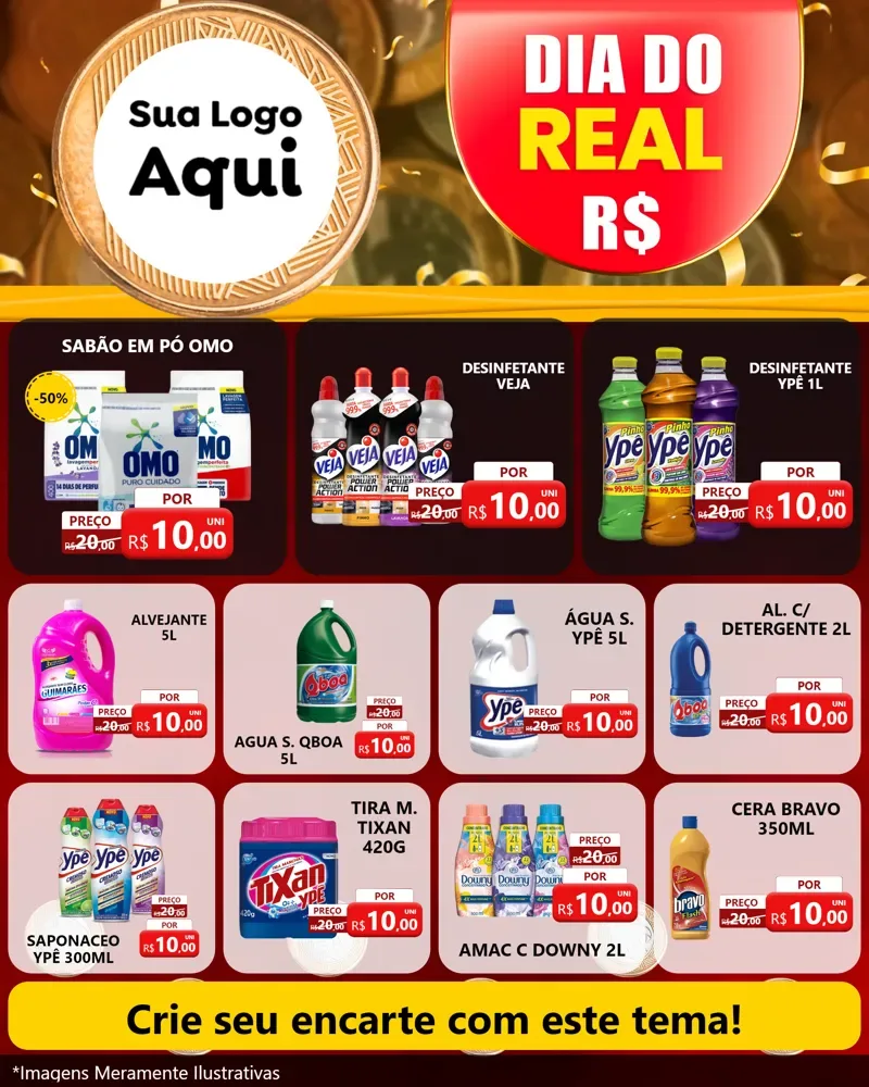 Modelo de Rede Social para Feed Instagram com o tema Dia do Real para Produtos de Limpeza