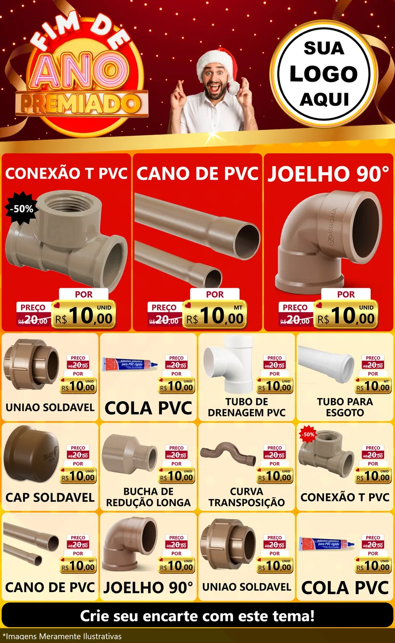 Modelo de Encarte para Encarte Grande com o tema Fim de Ano Premiado para Tubos e conexões