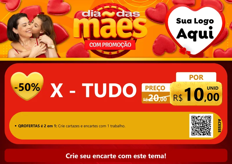 Modelo de Cartaz para Cartaz A4 Horizontal com o tema Dia das Mães com Promoção para Hamburgueria