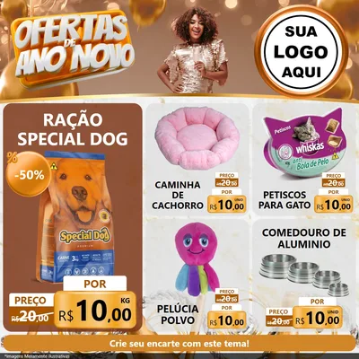 Modelo de Rede Social para Feed Facebook com o tema Ofertas de Ano Novo para Pet Shop