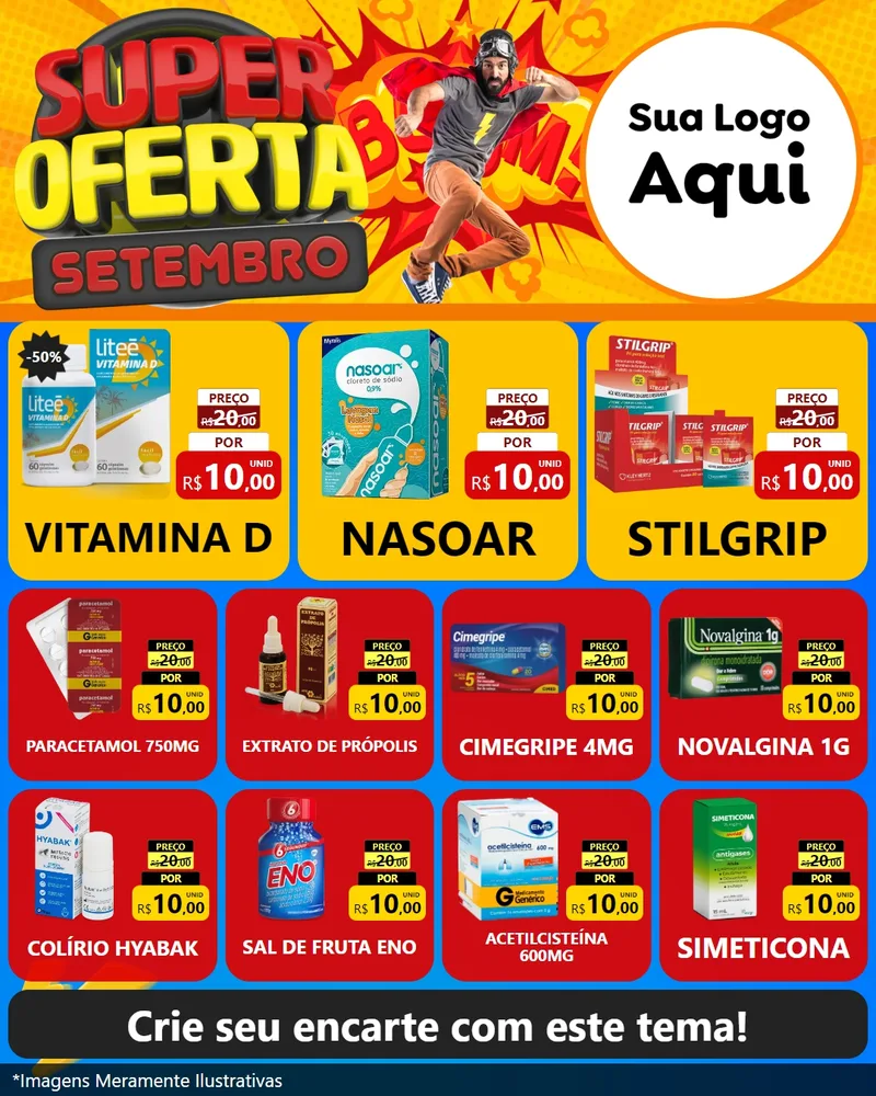 Modelo de Rede Social para Feed Instagram com o tema Super Oferta Setembro para Farmácia