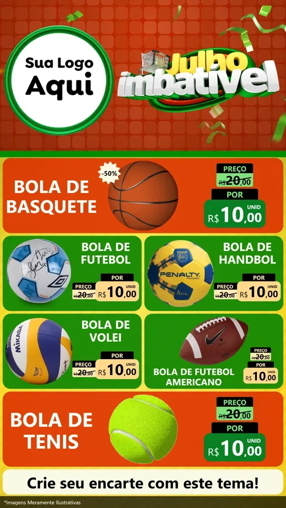 Modelo de TV para TV Vertical com o tema Julho Imbatível para Artigos Esportivos