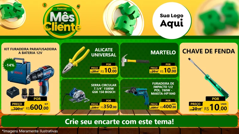 Modelo de TV para TV Horizontal com o tema Especial Mês do Cliente para Maquinas e Ferramentas