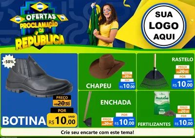 Modelo de Encarte para Encarte A4 Horizontal com o tema Ofertas Proclamação da República para Agropecuária