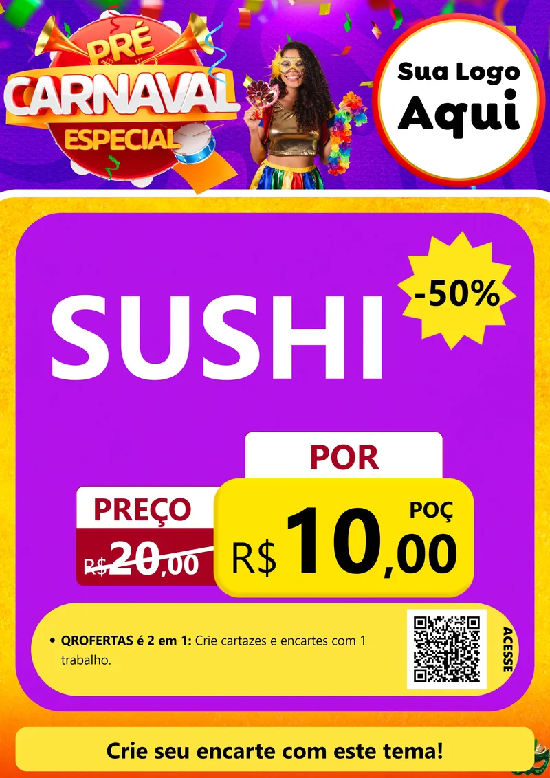 Modelo de Cartaz para Cartaz A4 Vertical com o tema Pré-Carnaval Especial para Comida japonesa