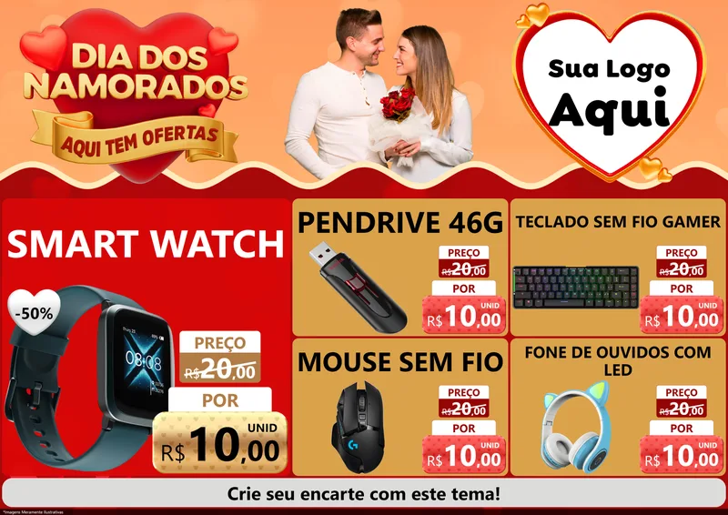 Modelo de Encarte para Encarte A4 Horizontal com o tema Dia dos Namorados - Aqui Tem Ofertas para Informática