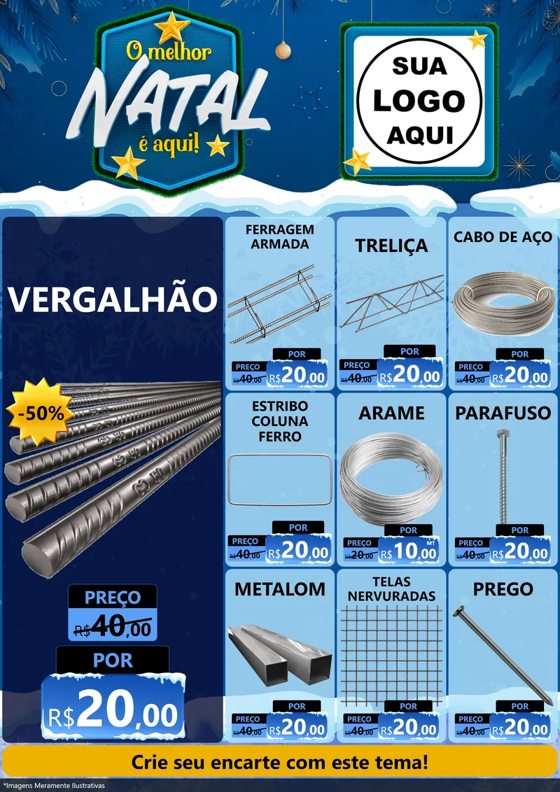 Modelo de Encarte para Encarte A4 Vertical com o tema O Melhor Natal É Aqui! para Ferragens