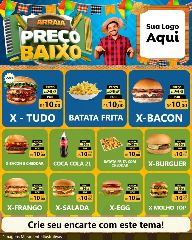 Modelo de Rede Social para Feed Instagram com o tema Arraiá de Preço Baixo - Junina para Hamburgueria
