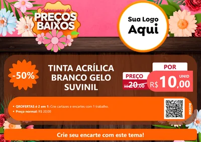 Modelo de Cartaz para Cartaz A4 Horizontal com o tema Primavera de Preços Baixos para Tintas e Ferramentas