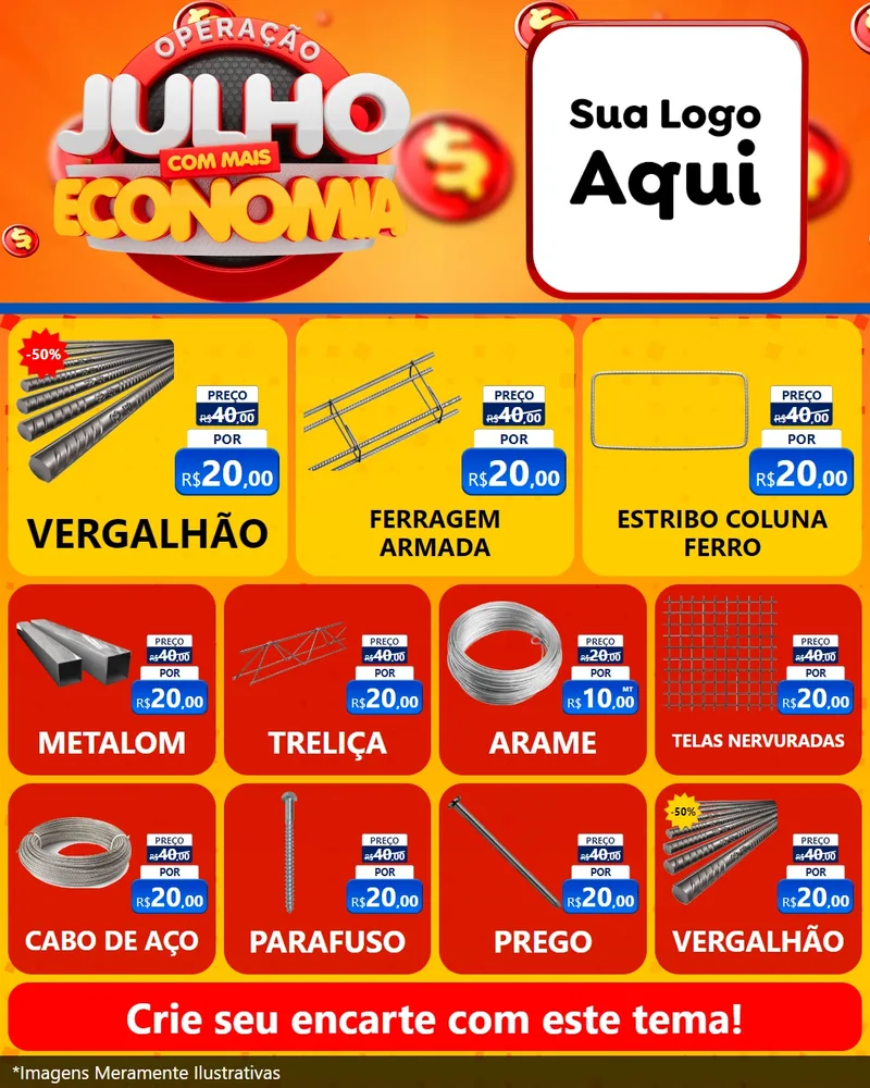 Modelo de Rede Social para Feed Instagram com o tema Operação Julho Com Mais Economia para Ferragens