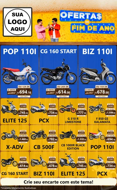 Modelo de Encarte para Encarte Grande com o tema Ofertas de Fim de Ano para Concessionaria de Motos