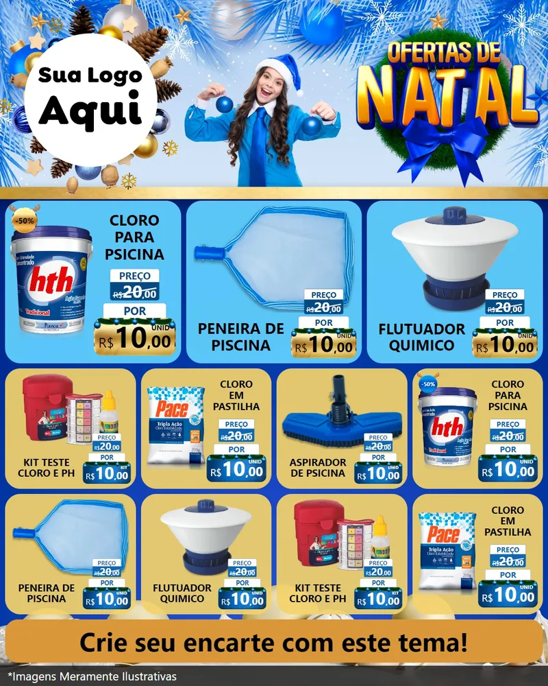 Modelo de Rede Social para Feed Instagram com o tema Ofertas de Natal para Produtos para Piscina