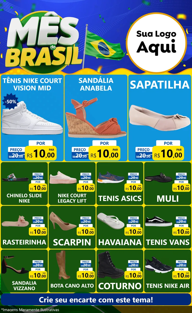 Modelo de Encarte para Encarte Grande com o tema Mês do Brasil para Calçados