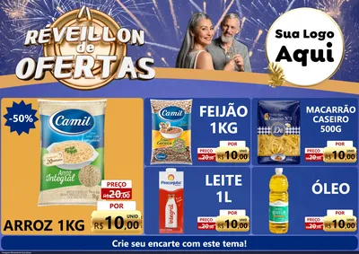 Modelo de Encarte para Encarte A4 Horizontal com o tema Réveillon de Ofertas para Supermercado
