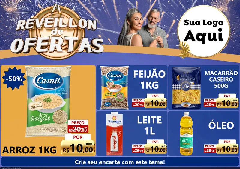 Modelo de Encarte para Encarte A4 Horizontal com o tema Réveillon de Ofertas para Supermercado