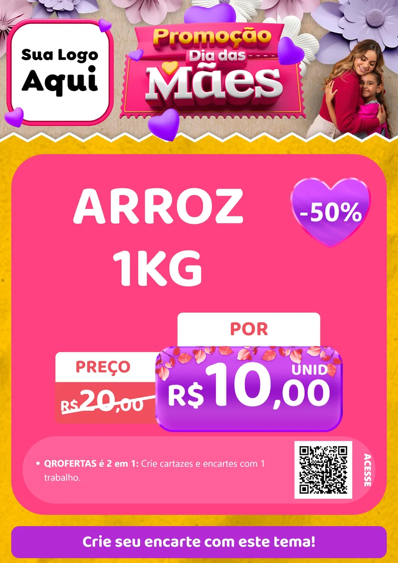 Modelo de Cartaz para Cartaz A4 Vertical com o tema Promoção Dia das Mães para Supermercado