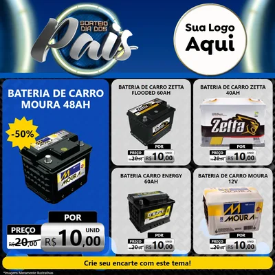Modelo de Rede Social para Feed Facebook com o tema Sorteio Dia Dos Pais para Baterias Elétricas