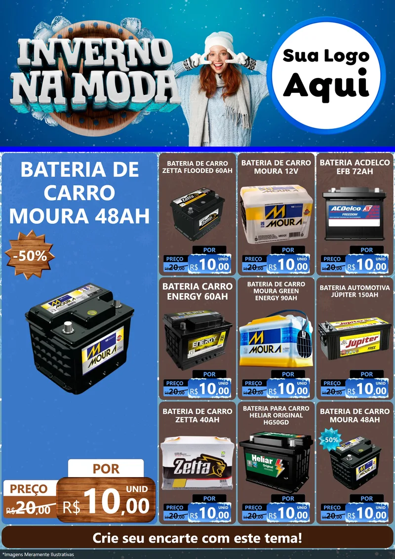 Modelo de Encarte para Encarte A4 Vertical com o tema Inverno na Moda para Baterias Elétricas