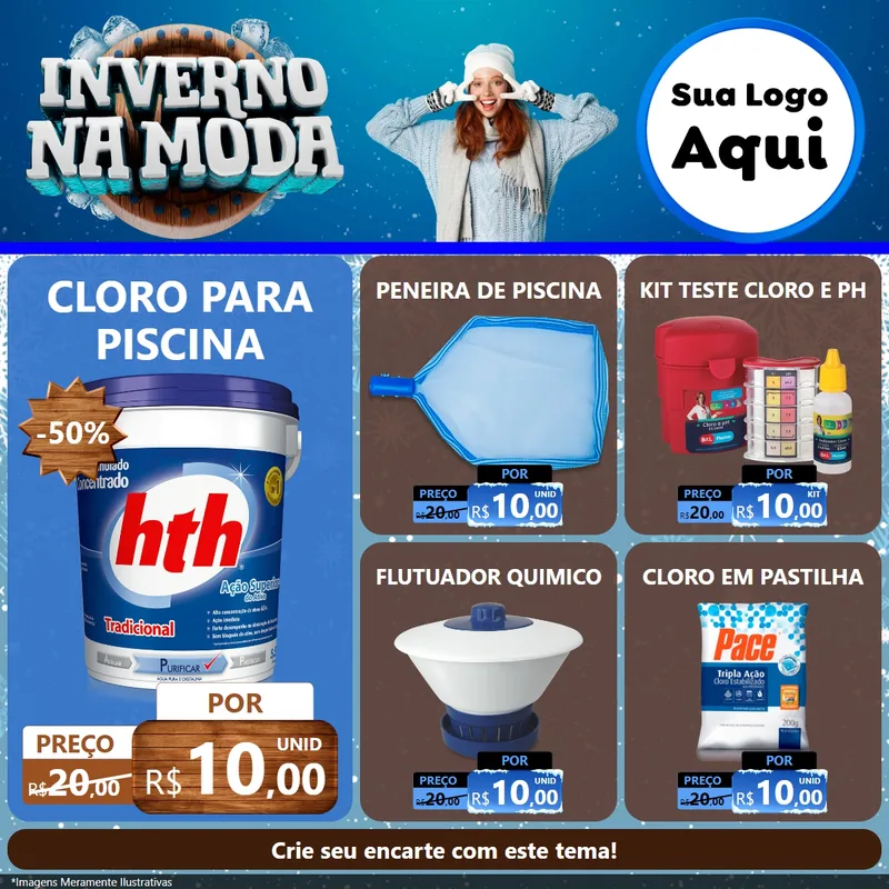 Modelo de Rede Social para Feed Facebook com o tema Inverno na Moda para Produtos para Piscina