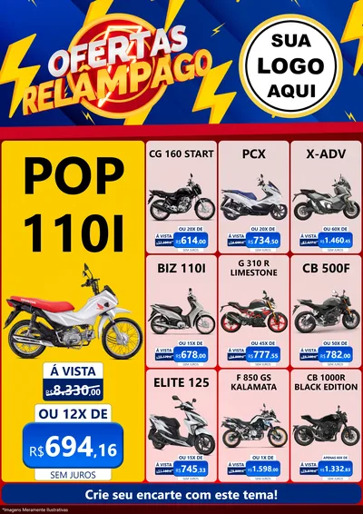 Modelo de Encarte para Encarte A4 Vertical com o tema Ofertas Relâmpago para Concessionaria de Motos