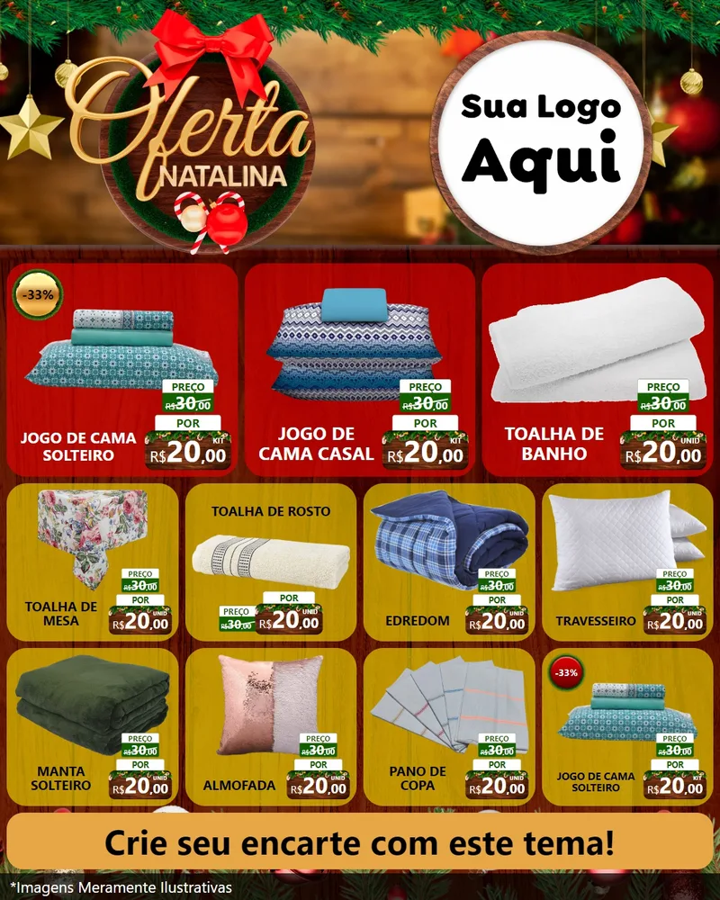 Modelo de Rede Social para Feed Instagram com o tema Ofertas Natalina para Cama, Mesa e Banho