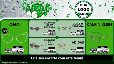 Modelo de TV para TV Horizontal com o tema Promoção de Aniversário - 6 Anos para Óticas