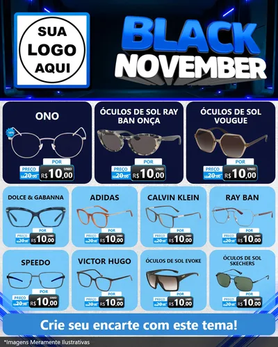 Modelo de Rede Social para Feed Instagram com o tema Black November para Óticas