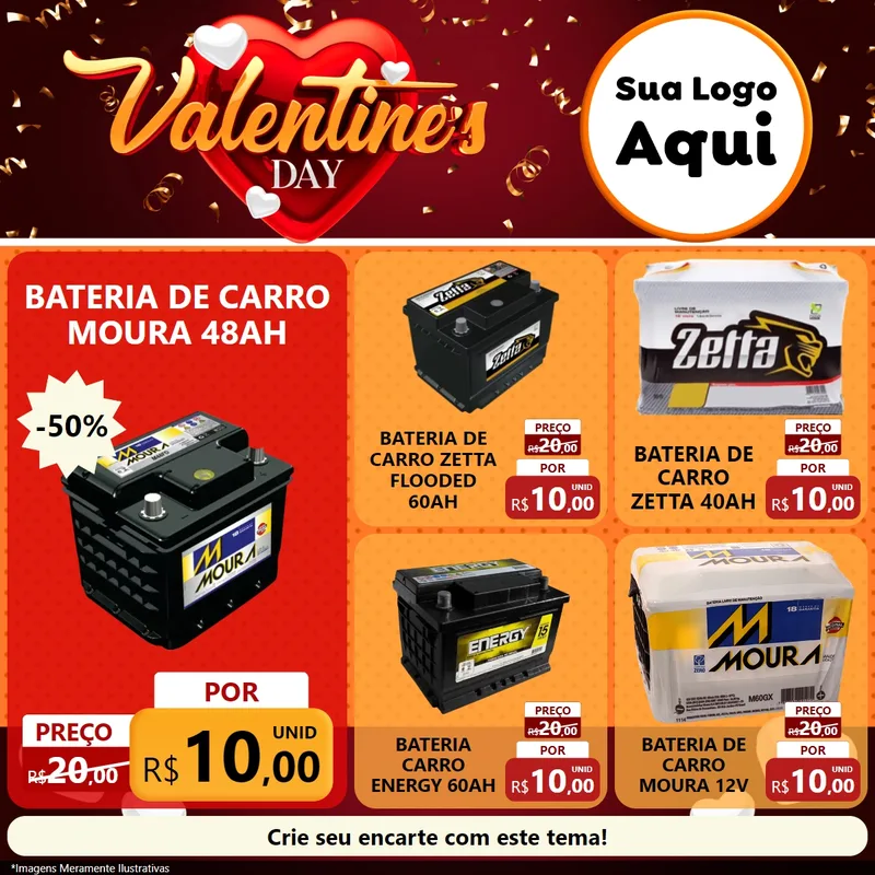 Modelo de Rede Social para Feed Facebook com o tema Valentine's Day para Baterias Elétricas