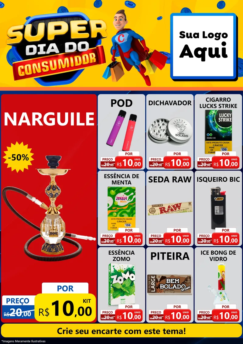 Modelo de Encarte para Encarte A4 Vertical com o tema Super Dia do Consumidor para Tabacaria