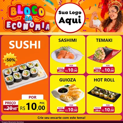 Modelo de Rede Social para Feed Facebook com o tema Bloco da Economia para Comida japonesa