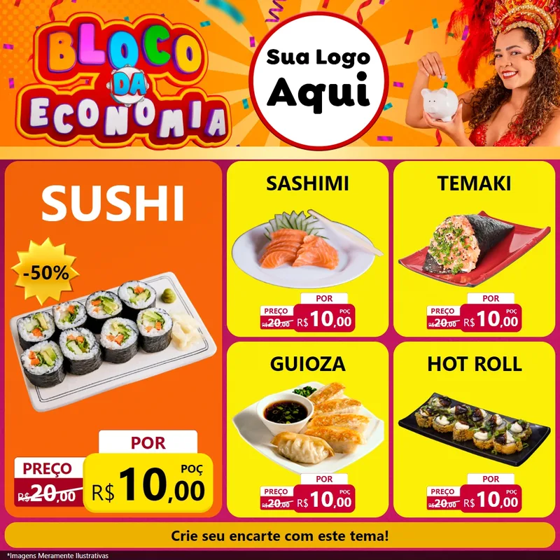 Modelo de Rede Social para Feed Facebook com o tema Bloco da Economia para Comida japonesa