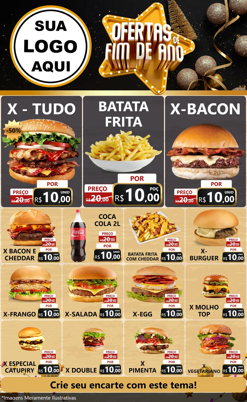 Modelo de Encarte para Encarte Grande com o tema Ofertas de Fim de Ano para Hamburgueria