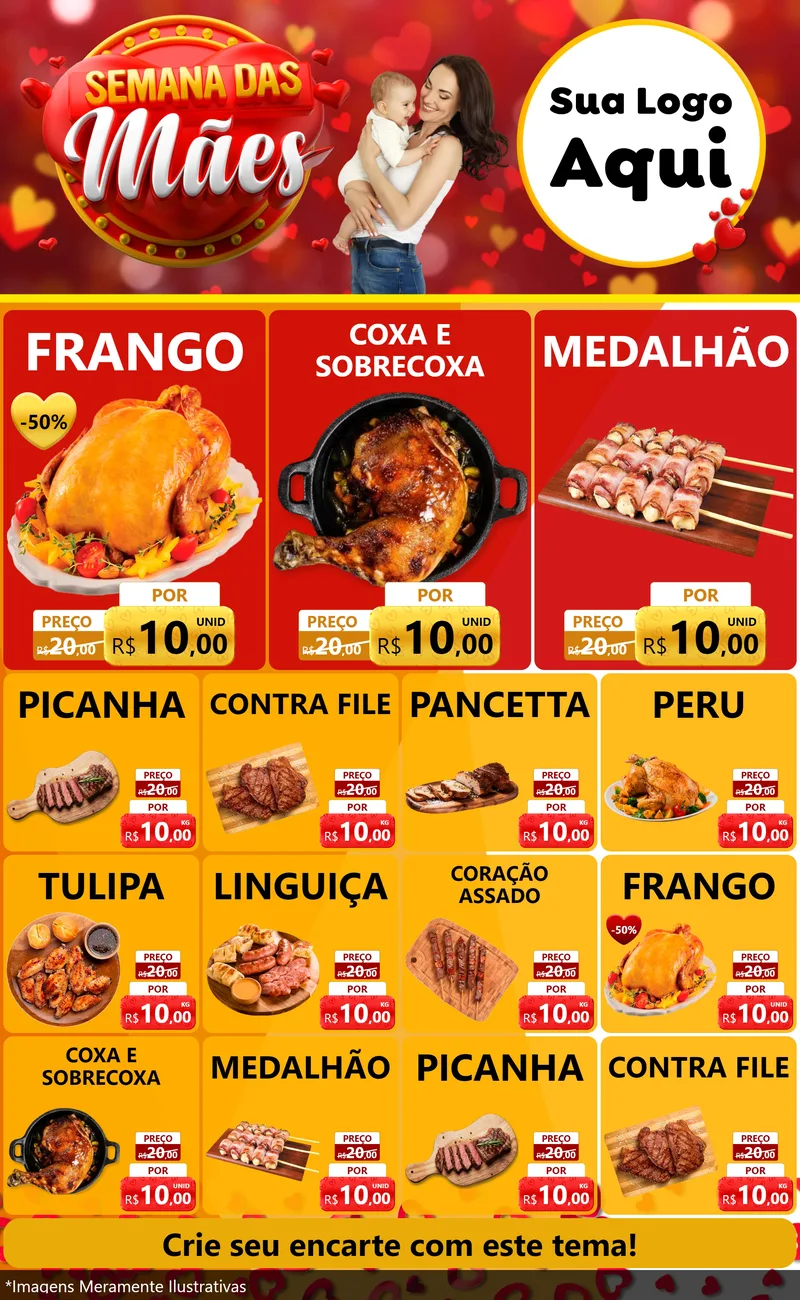 Modelo de Encarte para Encarte Grande com o tema Semana das Mães para Assados