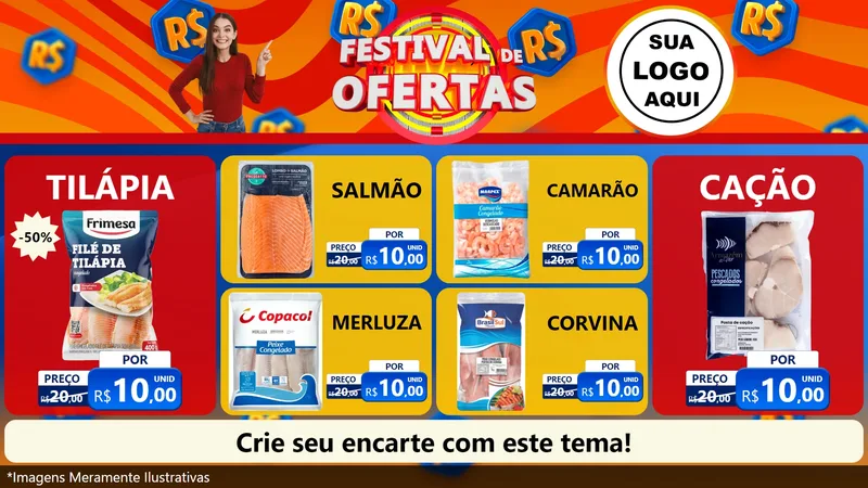 Modelo de TV para TV Horizontal com o tema Festival de Ofertas para Peixaria