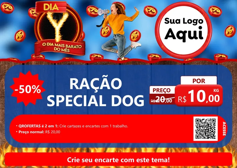 Modelo de Cartaz para Cartaz A4 Horizontal com o tema Dia Y - O Dia Mais Barato Do Mês para Pet Shop