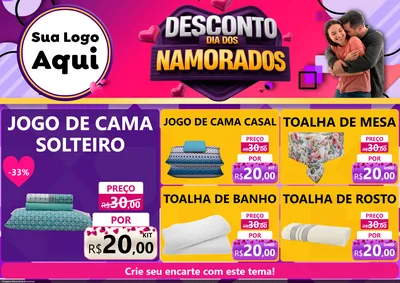 Modelo de Encarte para Encarte A4 Horizontal com o tema Desconto Dia dos Namorados para Cama, Mesa e Banho