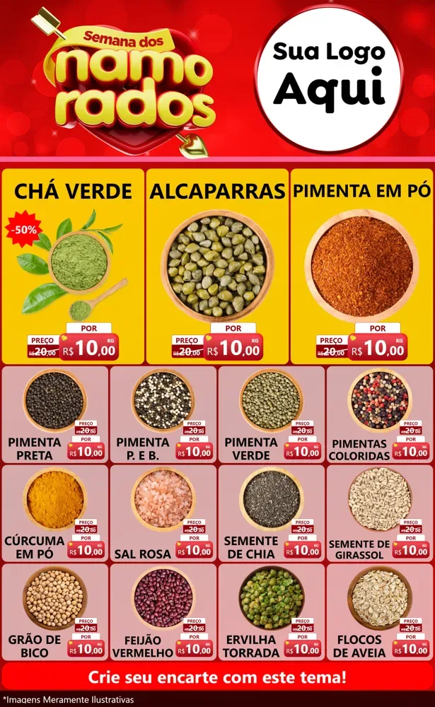 Modelo de Encarte para Encarte Grande com o tema Semana dos namorados para Produtos Naturais