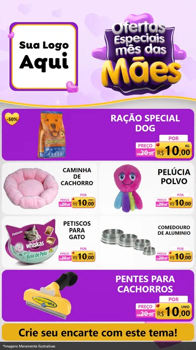 Modelo de TV para TV Vertical com o tema Ofertas Especiais - Mês das Mães para Pet Shop