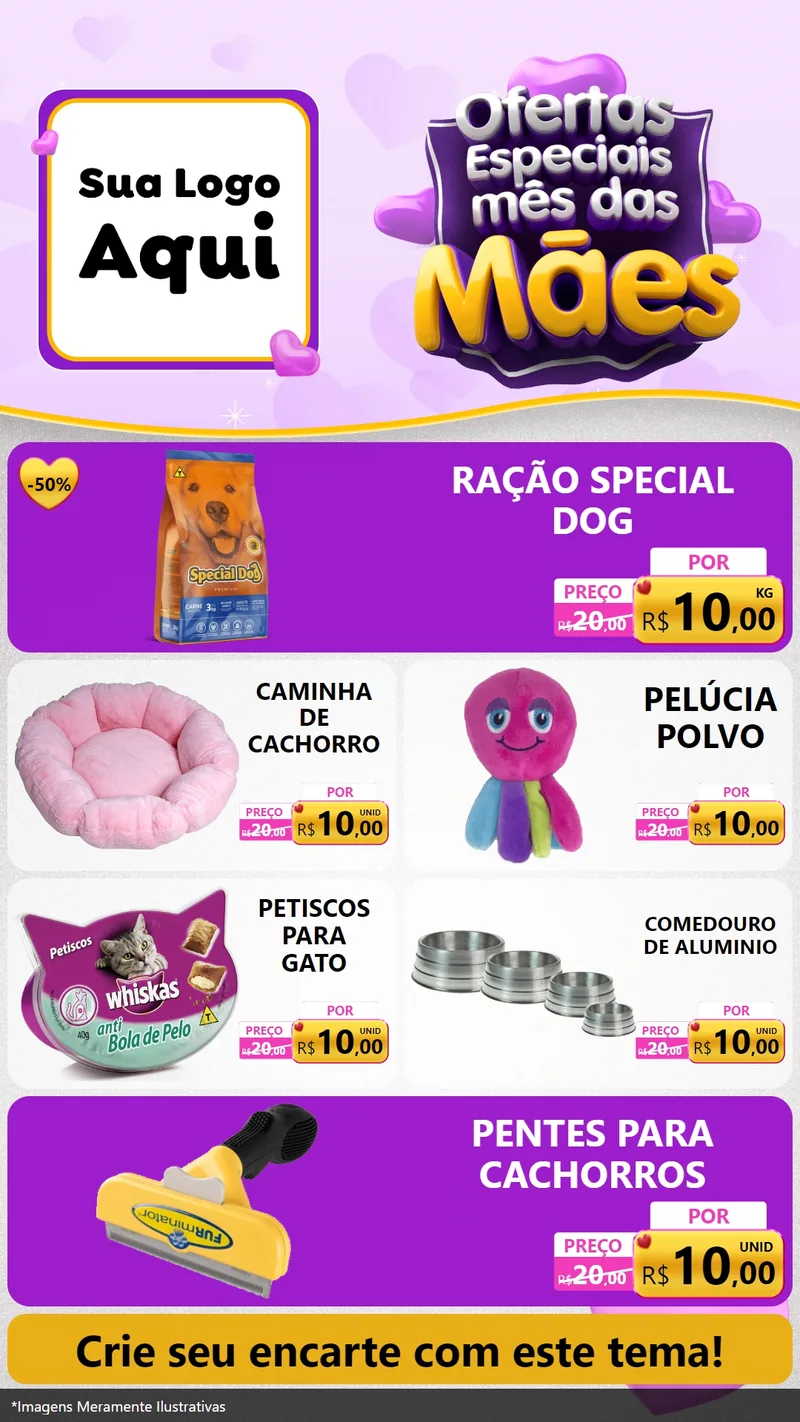 Modelo de TV para TV Vertical com o tema Ofertas Especiais - Mês das Mães para Pet Shop