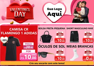 Modelo de Encarte para Encarte A4 Horizontal com o tema Valentine's Day para Roupas e acessórios