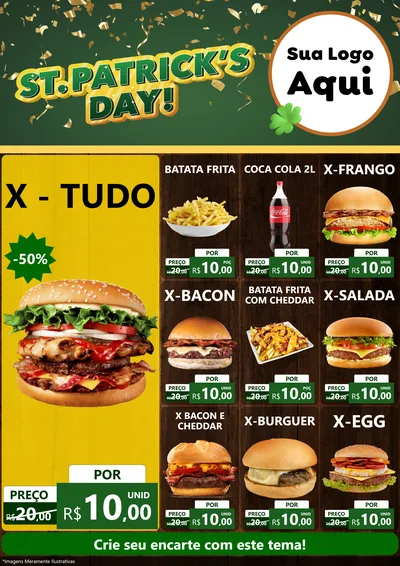 Modelo de Encarte para Encarte A4 Vertical com o tema St Patriks Day para Hamburgueria