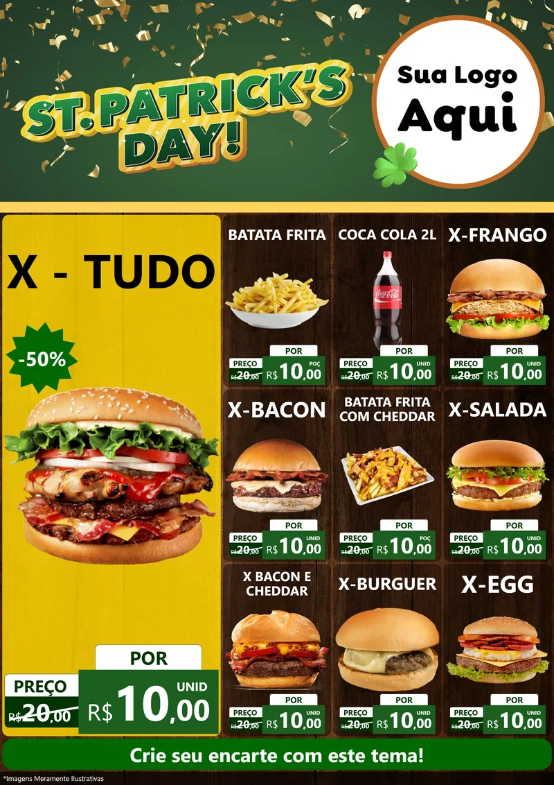 Modelo de Encarte para Encarte A4 Vertical com o tema St Patriks Day para Hamburgueria