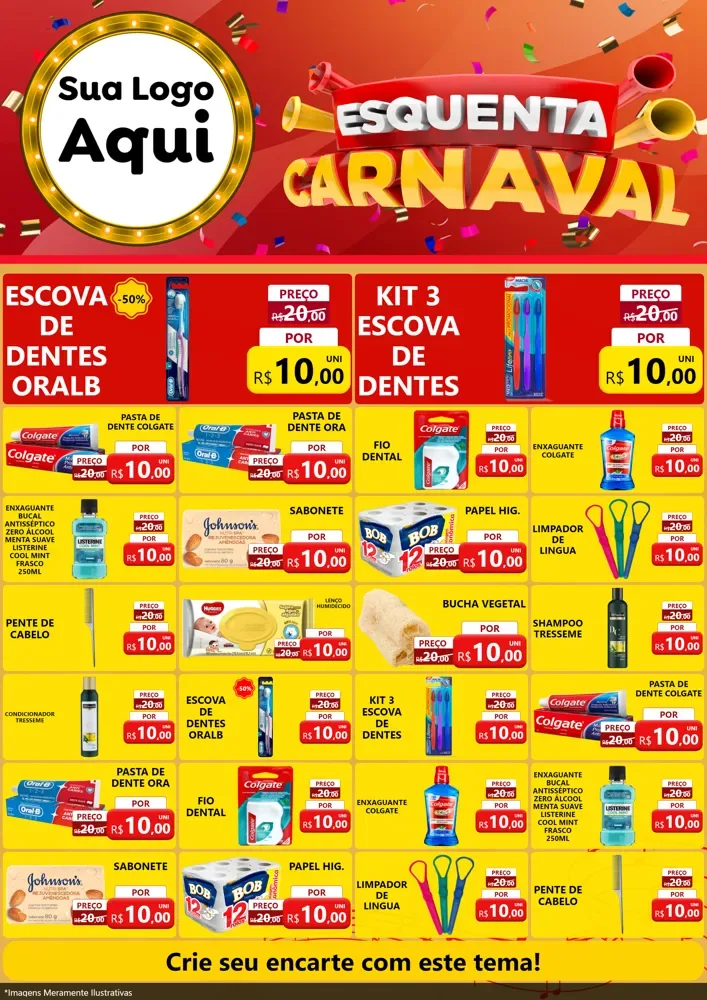 Modelo de Encarte para Encarte A4 Vertical com o tema Esquenta Carnaval para Higiene Pessoal