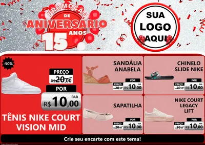 Modelo de Encarte para Encarte A4 Horizontal com o tema Promoção de Aniversário - 15 Anos para Calçados